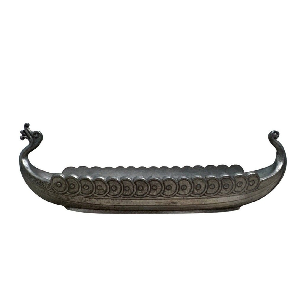 Vintage 30 warrior Viking ship miniature in pewter  5" Made in Norway